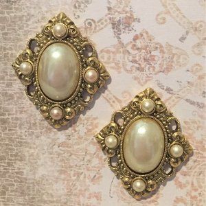 Victorian Style Mabe Pearl Earrings